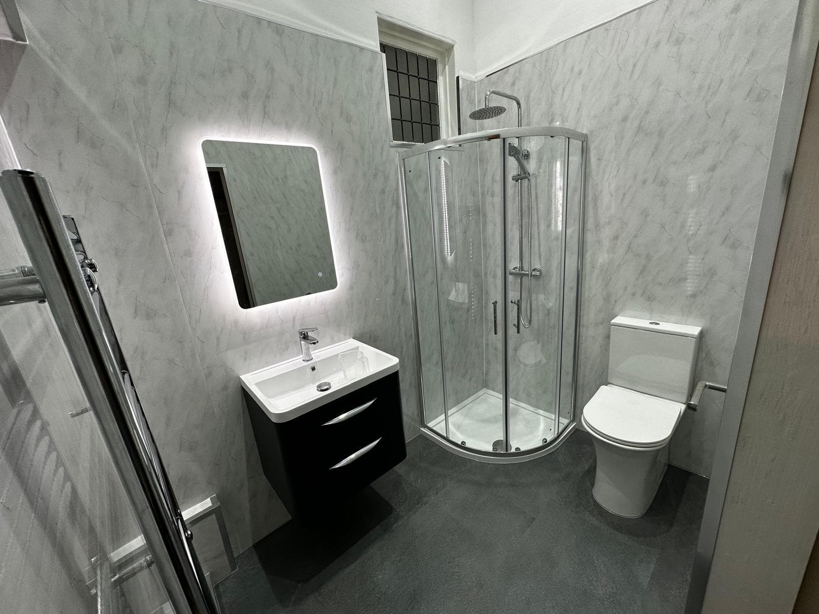 White marble shower room